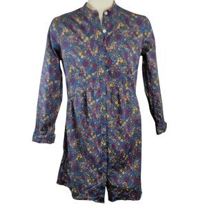 Untuckit For Her Shirt Dress Womans Small Blue Lauren Cotton Floral Country